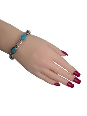 DTR 925 Sterling Silver Reversible Link Bracelet Turquoise Brown